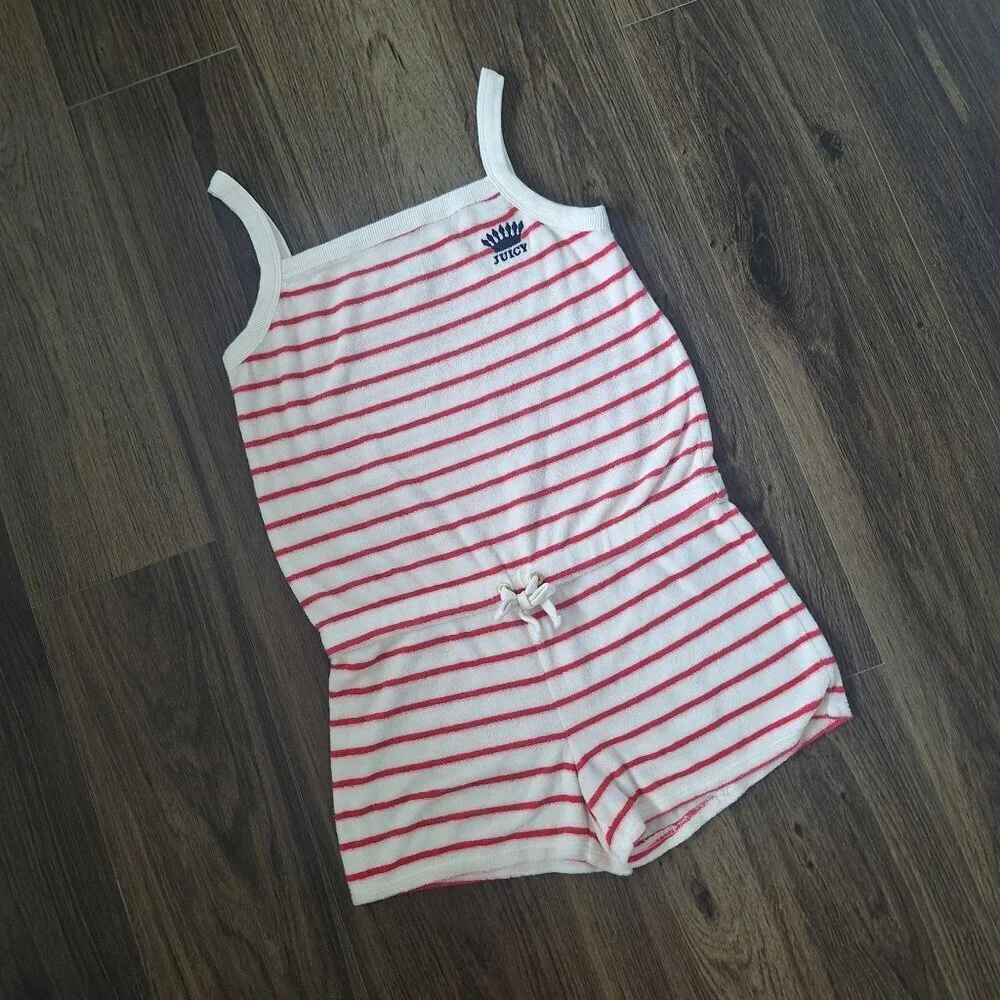 💙 Juicy Couture Girls Soft Romper Size L Girly Striped Beach Summer Fun Outfit